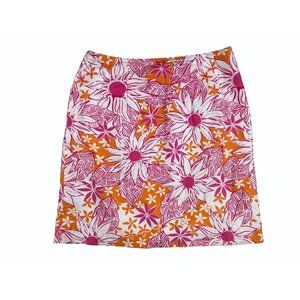 Lilly Pulitzer Womens size 2 White Label Floral Short Skirt zip back Orange Pink